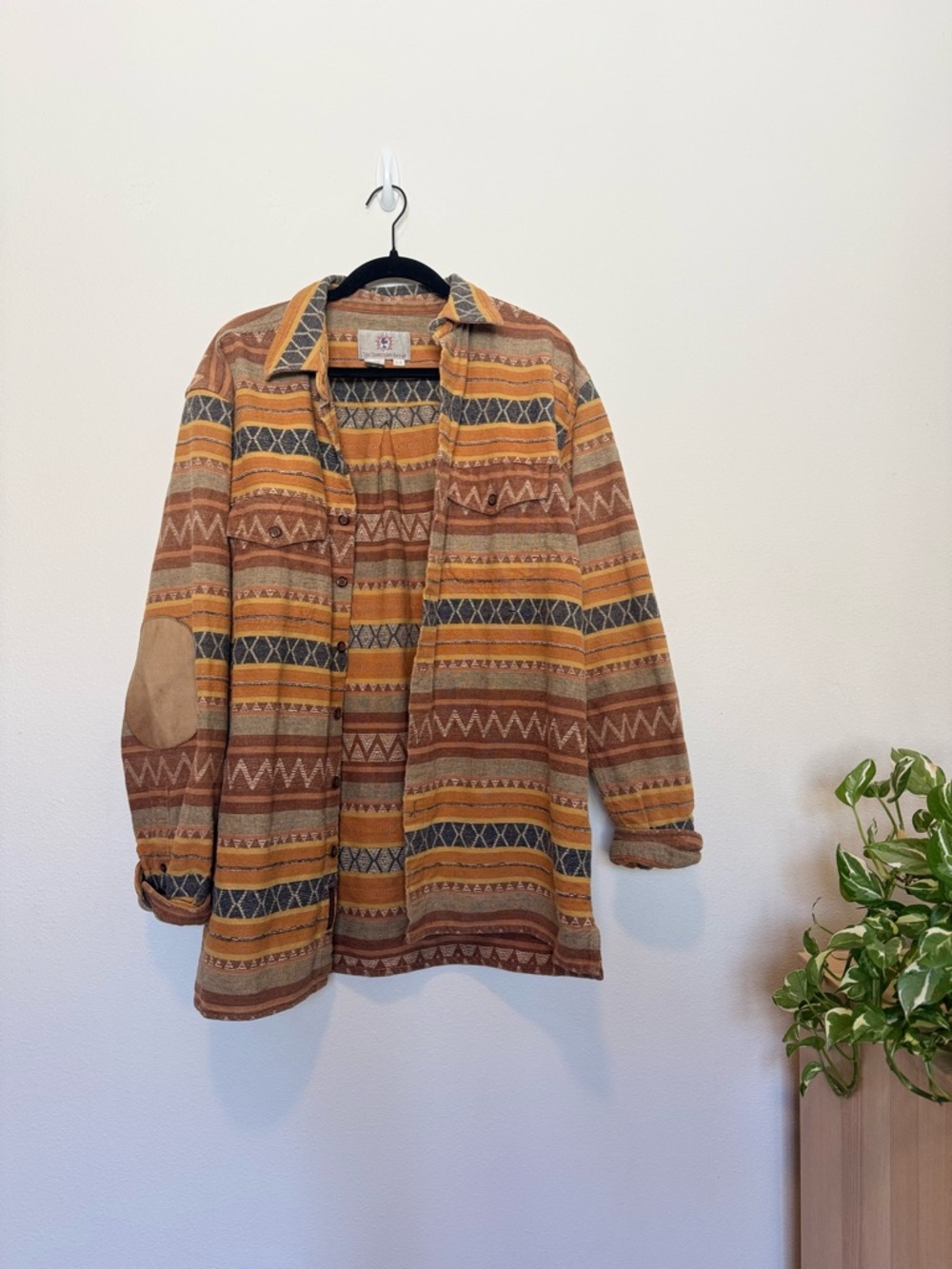 Striped Aztec Pattern Button-Up Jacket in Mustard & Rust